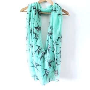 Bird Print Infinity Scarf Muslin Swallows Mint